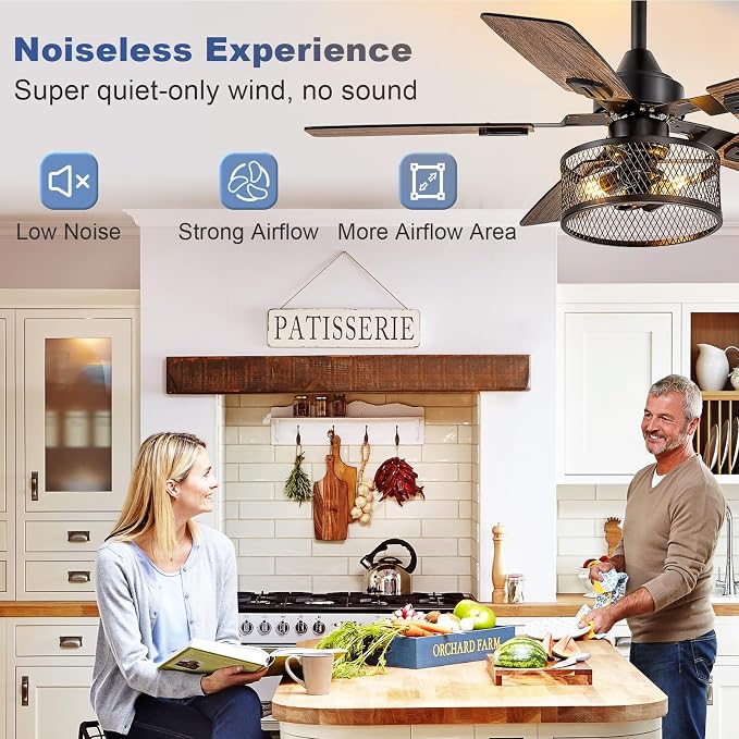 Depuley 42-Inch Ceiling Fans with Lights: Caged Ceiling Fans Dual Finish 5 Blades - Farmhouse Ceiling Fan with Remote Control for Rustic Living Room Outdoor Patio Reversible (Black Walnut)