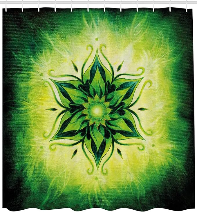 Ambesonne Lotus Shower Curtain, Psychedelic Floral Mandala Digital Image, Cloth Fabric Bathroom Decor Set with Hooks, 69" W x 75" L, Emerald Lime Green