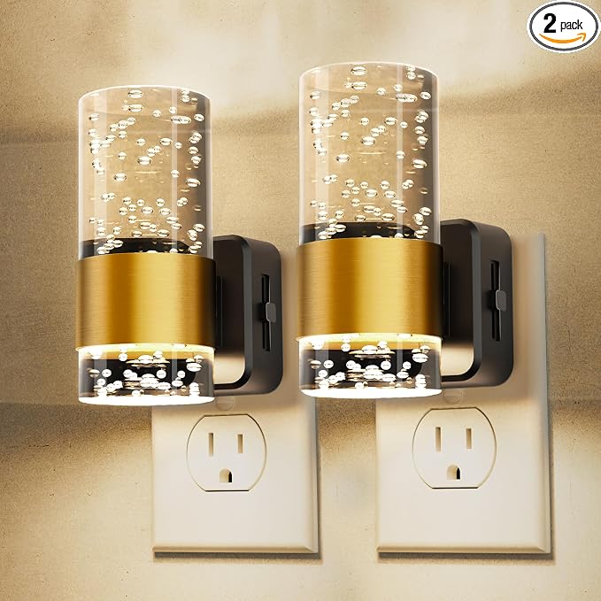 L LOHAS LED Night Light, Dimmable Night Lights Plug into Wall | 2 Pack Acrylic Nightlight, 0-100 LM Adjustable Brightness, 3000K Plug in Night Light, Dusk to Dawn Sensor, Bathroom Hallway
