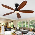 52 Inch Solid Wood Ceiling Fans With Lights, Remote Control, Dimmable, Reversible, Wood Blades, Power-Off Memory, Quiet DC Motor, Indoor/Oudoor Ceiling Fan with Light for Patio