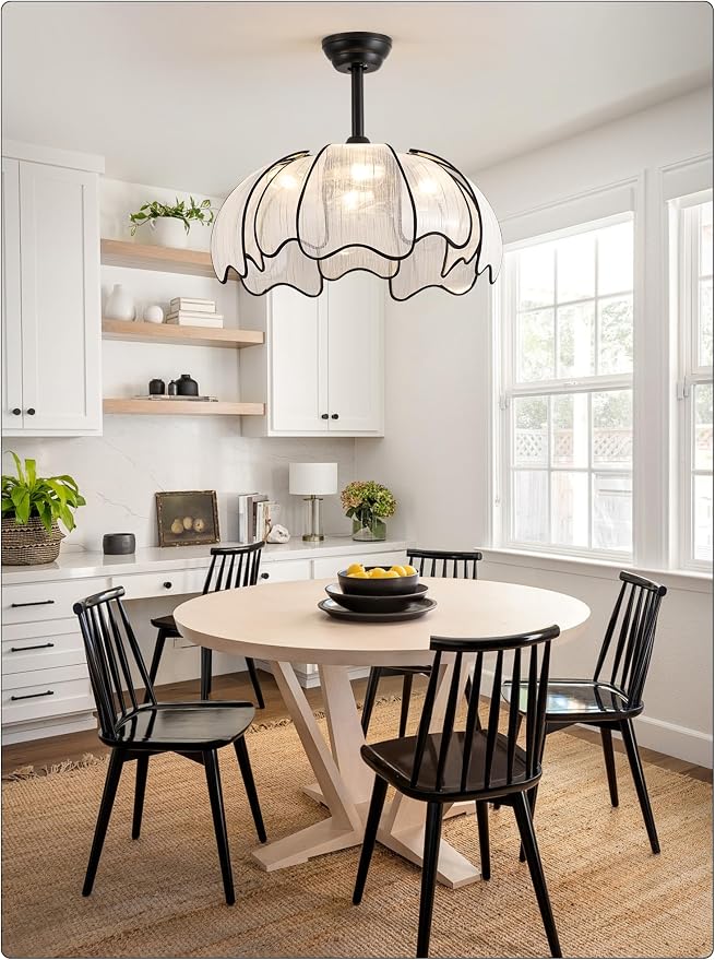 26" Flower Ceiling Fans with Lights and Remote Control,Boho Black Chandelier Fan with 6 Speeds, Modern Fandelier for Kitchen Island,Dining Room,Living Room,Nursery