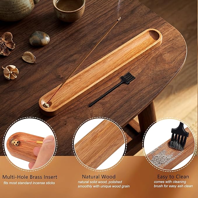 Wooden Incense Holder for Sticks with Ash Catcher,Incense Burner for Meditation Yoga Home Gift
