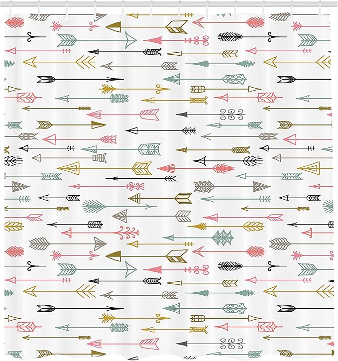 Ambesonne Arrows Shower Curtain, Colorful Bohemian Ornament Pattern Aztec Inspired Artwork on Plain Background Art Image, Cloth Fabric Bathroom Decor Set with Hooks, 69" W x 75" L, White Multicolor