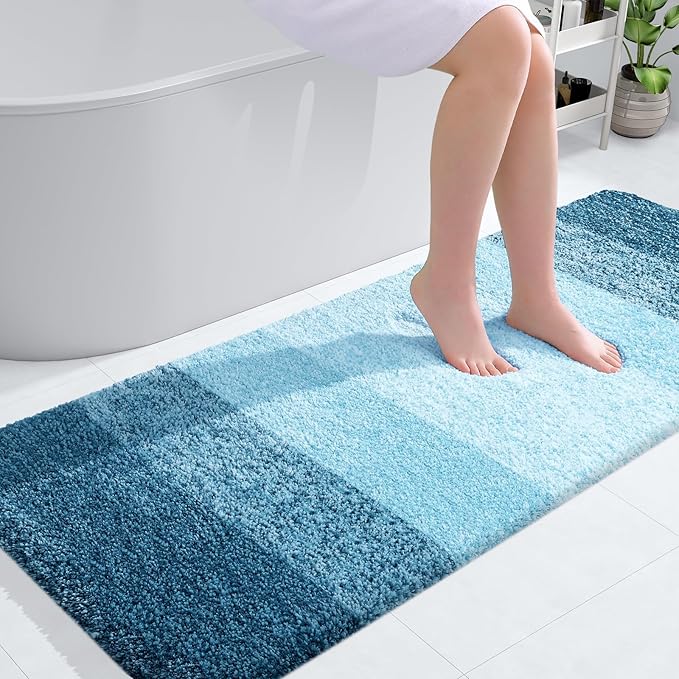 OLANLY Large Bathroom Rugs Mat 40x24, Extra Soft Absorbent Microfiber Bath Rugs, Rubber Backing, Quick Dry, Washable Bath Mats for Bathroom Floor, Tub and Shower, Home Decor Accessories, Peacock Blue