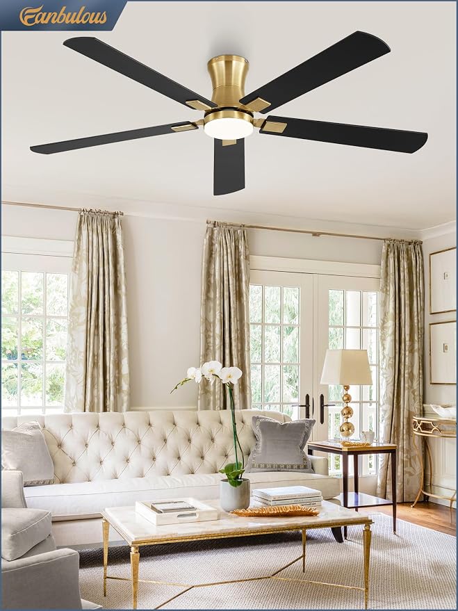 Fanbulous 60 inch ceiling fan with light, Low Profile Ceiling Fan with Light, App&Remote Control, Dimmable LED Light, Flush Mount Ceiling Fan for Indoor Bedroom Living Room, Qiuet DC Motor