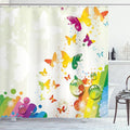 Ambesonne Colorful Shower Curtain, Silhouettes of Butterflies Freedom of The Nature Festival Art Print, Cloth Fabric Bathroom Decor Set with Hooks, 69" W x 70" L, Pale Green White Multicolor