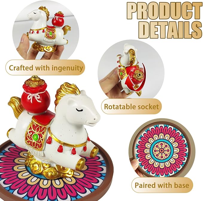 Horse Incense Holder for Sticks, Cute Horse Resin Incense Burner Holder with Ash Catcher, Incense Stick Holder for Aromatherapy,Yoga,Home Room Decor, White