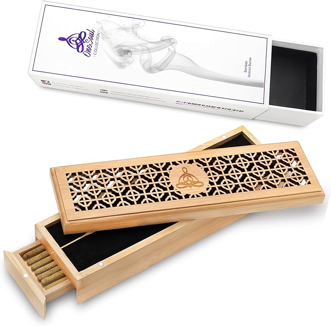Bamboo Ash Catcher & Incense Burner Holder, Wooden Incense Holder for Incense Sticks with Storage Drawer, OneSoul Collection