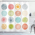 Ambesonne Colorful Shower Curtain, Doodle Style Scribble Composition Circles Stripes Joyful Illustration, Cloth Fabric Bathroom Decor Set with Hooks, 69" W x 75" L, Orange Coral