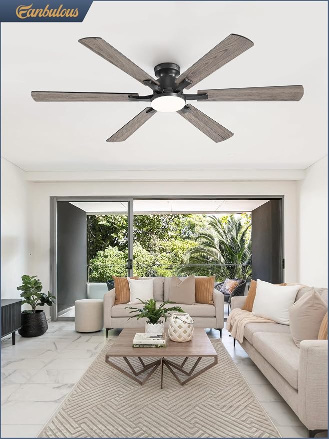 Fanbulous 60 Inch Ceiling Fan with Lights, APP & Remote Control, Flush Mount Low Profile Black Ceiling Fan, 3000-6000K Dimmable LED, Quiet Reversible Motor, 6 Blades, 6 Speeds, for Bedroom Living Room