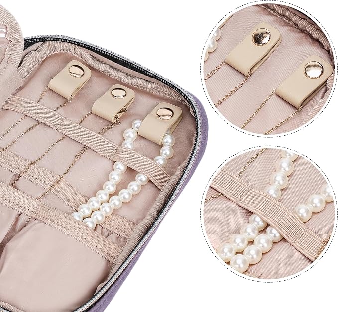 NISHEL Travel Jewelry Case Organizer, Tangle-Free Necklace Storage Bag | Stores rings, earrings, bracelets and watches in a compact case for travel, vacations and daily use, Purple, Small