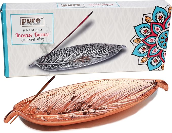 Pure Source India Aluminum Agarbatti Stand Incense Holder for Pooja, Decorative Copper Finish Ash Catcher, Long Durable Holder for Home Temple Meditation Décor (10 x 3.25 x 2 Inch)