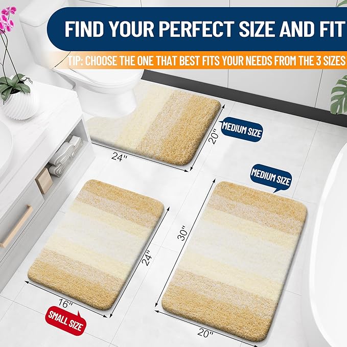 OLANLY Large Bathroom Rugs Mat 40x24, Extra Soft Absorbent Microfiber Bath Rug, Rubber Backing, Quick Dry, Washable Bath Mats for Bathroom Floor, Tub and Shower, Home Decor Accessories, Light Yellow