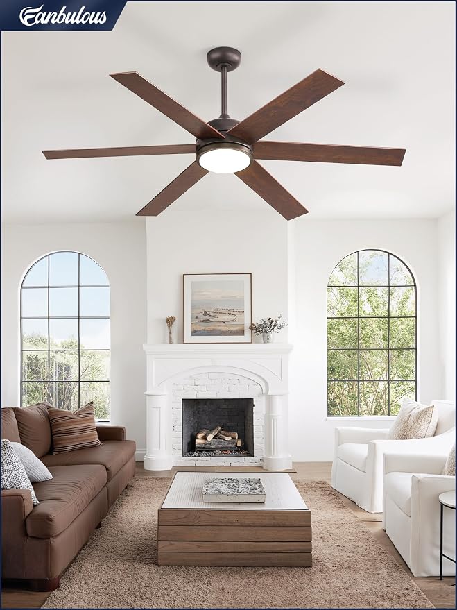 Fanbulous 58 Inch Ceiling Fans with Lights and Remote, Walnut Indoor/Outdoor Ceiling Fan with Quiet Reversible DC Motor, 6 Speeds, 3CCT, 8 Blades Large Ceiling Fan for Living Room Bedroom Patio