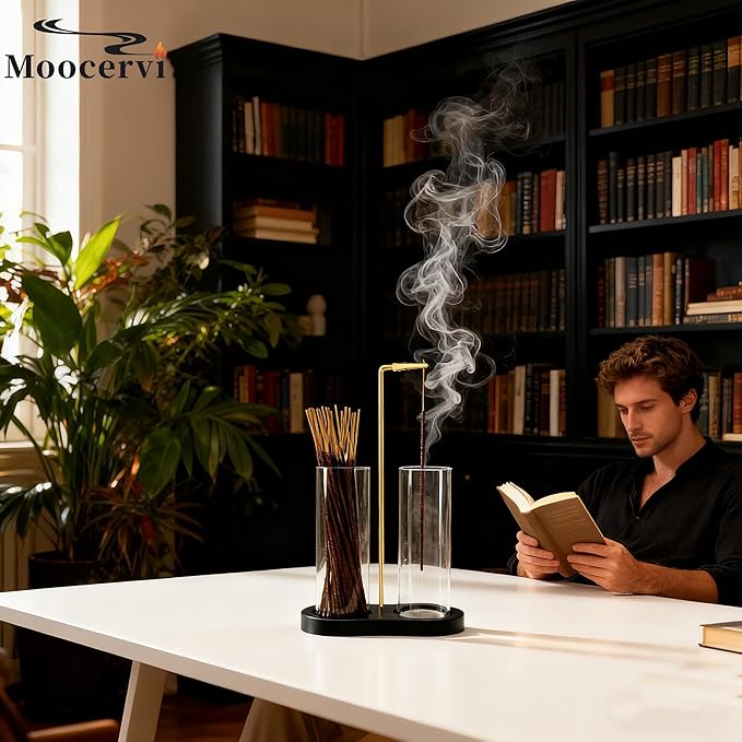 Incense Holder, Black Incense Sticks Burner Holder with Storage,Hang Upside Down Incense Holder for Sticks with Glass Ash Catcher for Meditation Yoga Spa Room Decor (Black)