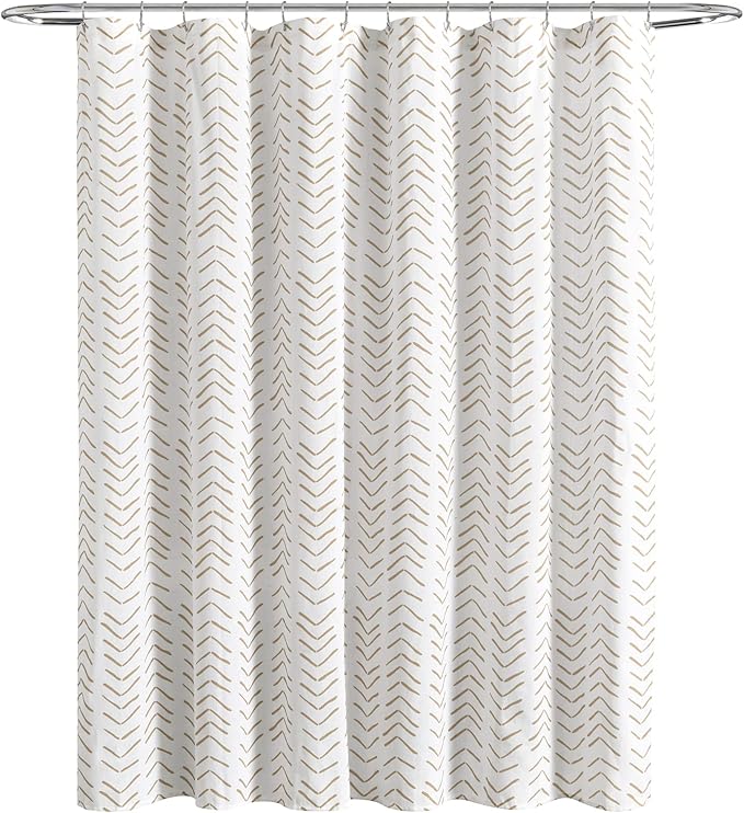 Lush Decor Hygge Modern Arrow Linen Look Shower Curtain, 72" X 72", Wheat & White