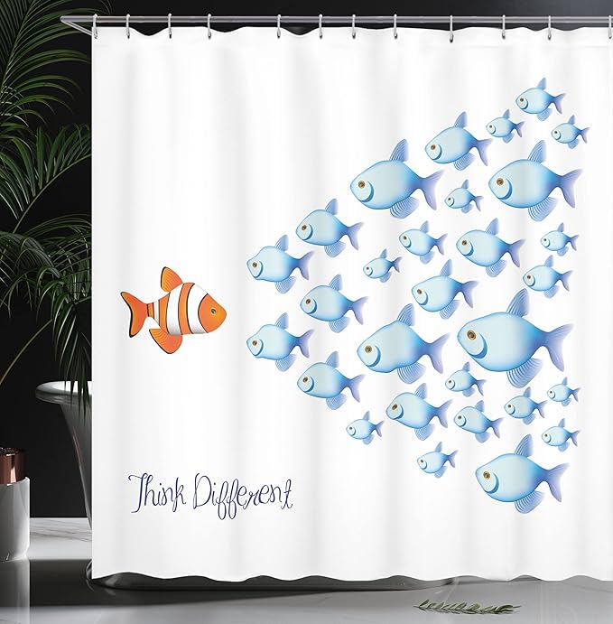Ambesonne Saying Shower Curtain, Words with Outsider Fish Against All The Others Inspirational Art, Cloth Fabric Bathroom Decor Set with Hooks, 69" W x 70" L, Orange Blue