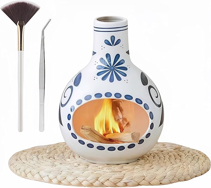 Handmade Ceramic Palo Santo Holder – Suitable for Burning Sage & Palo Santo - Mini Chimenea-Style Burner, an Incense Burner for Spiritual Meditation, Yoga or Home Decoration