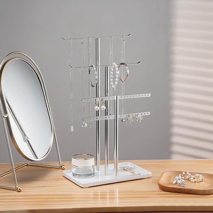 pickpiff Silver Jewelry Organizer: 14.5" Sturdy Stand for 80 Pcs Jewelry