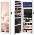 SONGMICS Jewelry Cabinet, Wall or Door Mounted Armoire with Full Length Mirror, Large Capacity Organizer, 6 LED Lights, 42.5 x 3.9 x 14.6 inch, White, BERIT Collection UJJC092W101