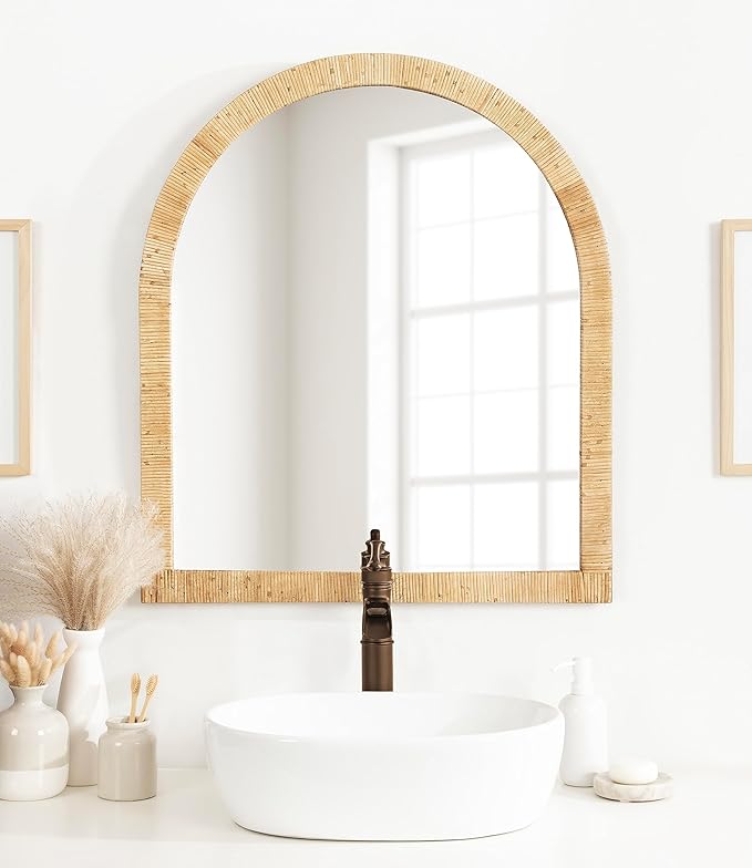 Kate and Laurel Rahfy Boho Arch Rattan Mirror