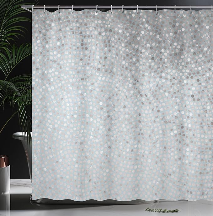 Ambesonne Geometric Shower Curtain, Small Dot Tiles Shape Simple Classical Creative Design, Cloth Fabric Bathroom Decor Set with Hooks, 69" W x 75" L, Pale Slate