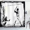 Ambesonne Sports Shower Curtain, Baseball Themed American Sport Team Rustic Design Silhouette Illustration Print, Cloth Fabric Bathroom Decor Set with Hooks, 69" W x 84" L, White Black