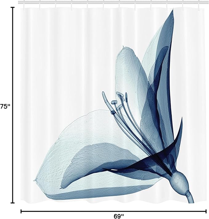 Ambesonne Flower Shower Curtain, X-ray Inspired Image of Amaryllis Flower Nature Inspired Artwork, Cloth Fabric Bathroom Decor Set with Hooks, 69" W x 75" L, White Teal
