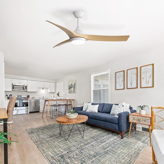 Sofucor 52 Inch Smart Ceiling Fan, Modern Outdoor Ceiling Fans with Lights Remote Control, Works with Alexa/App/Google, Airflow 6000CFM ABS 3 Blades Reversible DC Motor for Living Room Bedroom Patio
