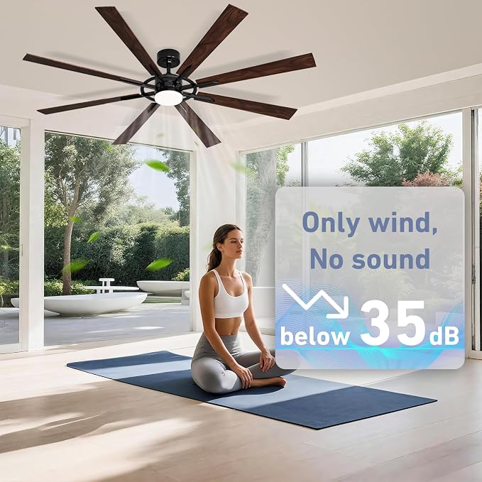 60 Inch Smart Ceiling Fan, Black Indoor/Outdoor Ceiling Fans with Lights and Remote, Compatible with Alexa/Google/App, 3CCT Dimmable 6 Speeds Timing for Living Room Bedroom Patio