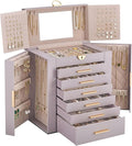 Lolalet Large Jewelry Box Organizer for Women, 7-Layer Jewelry Organizers and Storage Case with Mirror & 6 Drawers, Lockable Watch Ring Earring Bracelet Necklace Holder Girls Gift -7Layer, HazePurple