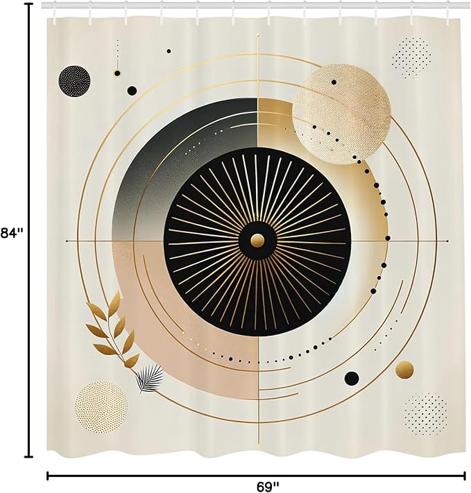 Ambesonne Modern Shower Curtain, Abstract Space Harmony Rounds and Circle Lines with Leafy Orbits Boho, Cloth Fabric Bathroom Decor Set with Hooks, 69" W x 84" L, Pale Mustard Dark Brown