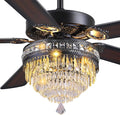 GJeg Crystal Ceiling Fan Fandelier with Lights - Outdoor Ceiling Fans with Remote Control, Farmhouse Ceiling Fan with Noiseless DC Reversible Motor,Dining Room,Living Room(62" Black)