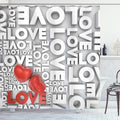 Ambesonne Love Shower Curtain, Macro Big Texts Lettering Setting Passionate Emotions Feelings Sweetheart Design, Cloth Fabric Bathroom Decor Set with Hooks, 69" W x 75" L, Grey Red White