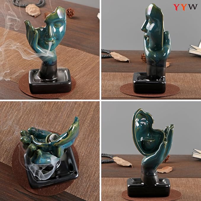 YYW Thinking Statue Backflow Incense Holder Incense Burner Waterfall Aromatherapy Ornament Home Decor with Incense Cones and Incense Stick