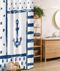 Ambesonne Anchor Stall Shower Curtain, Grunge Murky Boat Marine Silhouette Polka and Stripe Retro Navy Theme Art, Fabric Bathroom Decor Set with Hooks, 36" W x 72" L, Dark Blue White