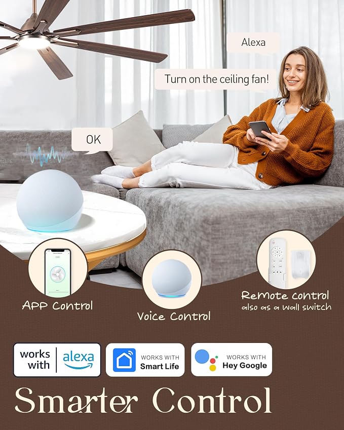 Minislak 84" Oil Rubbed Bronze Smart Ceiling Fan with Lights via WiFi Alexa,6-Speeds Quiet DC Motor,Dimmable,Outdoor Antique Bronze Large Ceiling Fan for Big Living Room,Patio,Dual Finish 7 Blades
