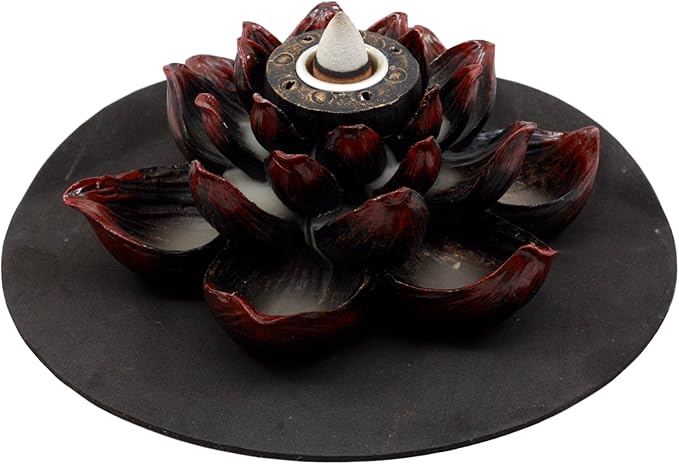 Ebros Buddha Padma Lotus Incense Stick and Backflow Cone Holder Burner Figurine Zen Feng Shui Mandala Buddhism Misting Fog Flower Blossoms Home Fragrance Decor