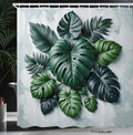 Ambesonne Dark Green Shower Curtain, Tropical Leaves Monstera and Palms on Marble Print Background, Cloth Fabric Bathroom Decor Set with Hooks, 69" W x 70" L, Fern Green and Pale Seafoam
