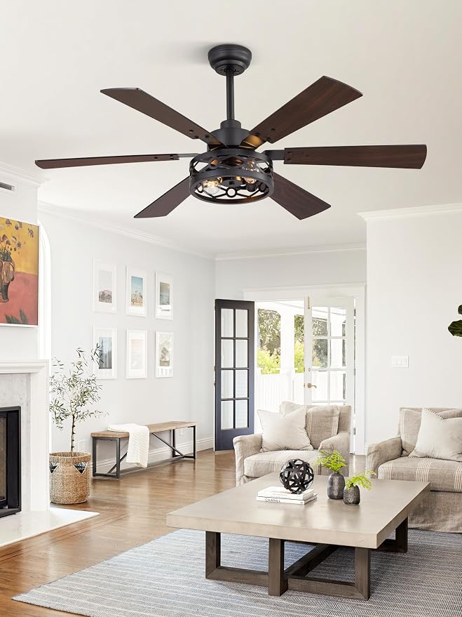 Fanbulous 50 Inch Ceiling Fan with Lights, Farmhouse Caged Ceiling Fans with Remote, Black Industrial Ceiling Fans with Quiet Reversible DC Motor, Small Ceiling Fan for Living Room, Bedroom