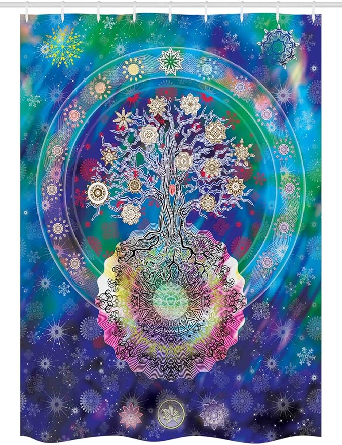 Ambesonne Mandala Stall Shower Curtain, Tree of Life Floral Style Mandala Calm Artwork Peace Design Natural Scenery, Fabric Bathroom Decor Set with Hooks, 54" W x 78" L, Blue Purple