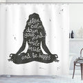 Ambesonne Yoga Shower Curtain, Relax Calm Down Smile Be Happy Typography Poster Woman Silhouette Sitting Yoga, Cloth Fabric Bathroom Decor Set with Hooks, 69" W x 75" L, Green White