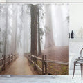 Ambesonne Yosemite Shower Curtain, Evergreen Forest and Walkway in Sequoia National Park Foggy Morning Nature Art, Cloth Fabric Bathroom Decor Set with Hooks, 69" W x 84" L, Grey Brown