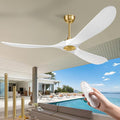Haipeel 60" Wood Ceiling Fan no Light, 60 Inch Ceiling Fans without Lights with Remote Control, Indoor Outdoor Ceiling Fan no Light for Bedroom Porch Modern Propeller 3 Blade ETL DC Motor, White Gold
