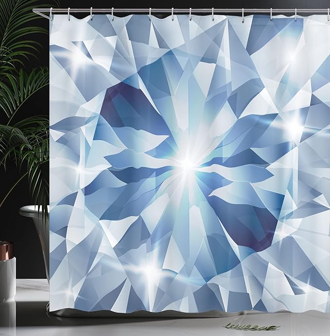 Ambesonne Diamonds Shower Curtain, Sharp Shaded Group of Frozen Diamond with Patterns Image Print, Cloth Fabric Bathroom Decor Set with Hooks, 69" W x 75" L, Blue Grey