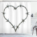 Ambesonne Barbed Wire Shower Curtain, Barbed Wire Heart Shape Twisted Security Safety Themed Illustration Print, Cloth Fabric Bathroom Decor Set with Hooks, 69" W x 70" L, Grey Cream