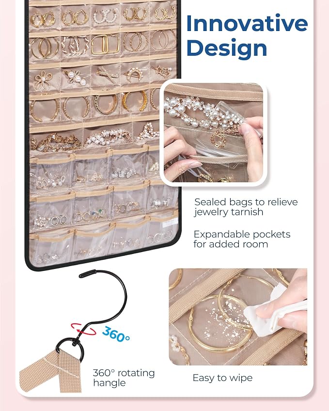 BAGSMART Hanging Jewelry Organizer, Anti-tangle Necklace Holder Earrings Rings Closet, Door,1 Piece, Extra Large Black