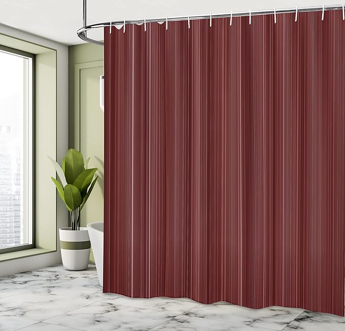 Ambesonne Maroon Shower Curtain, Classical Striped Display with Thin Lines Modern Fashion Repetitive Abstract Pattern, Cloth Fabric Bathroom Decor Set with Hooks, 69" W x 70" L, Maroon