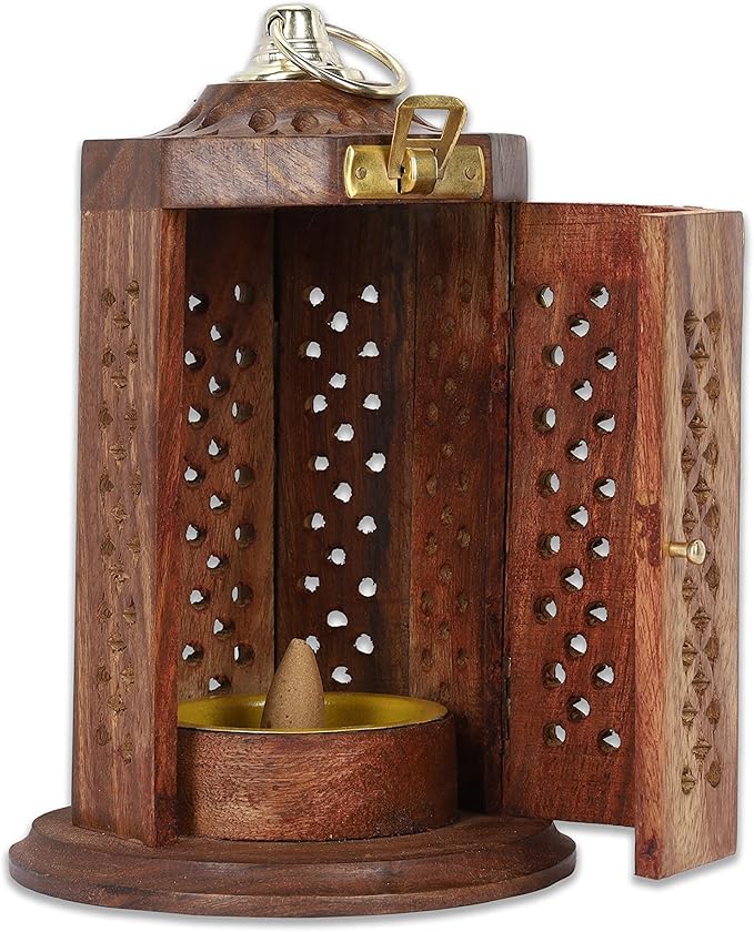 Bless-International Traditional-Handmade-Burner Wooden-Incense-Stick-Holder Ash-Catcher-Stand for-Aromatherapy-Meditation-Yoga (7 Inch Letter Box Wooden Charcoal/Cone)