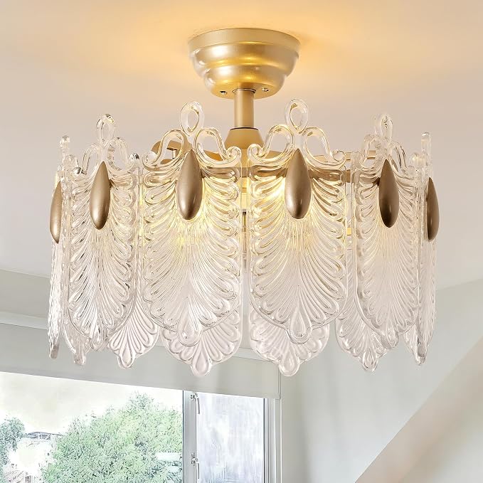 20 Inch Gold Crystal Fandelier Ceiling Fan with Light, Mid Century Gold Fandelier Ceiling Fans with Lights Remote Control, French Country Chandelier with 6 Speeds for Bedroom, Nursery, Living Room